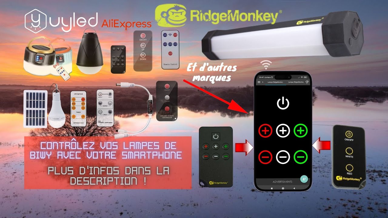 Contrôlez avec un smartphone des Lampes de Biwy pêche RidgeMonkey, Aliexpress etc.(Voir description)