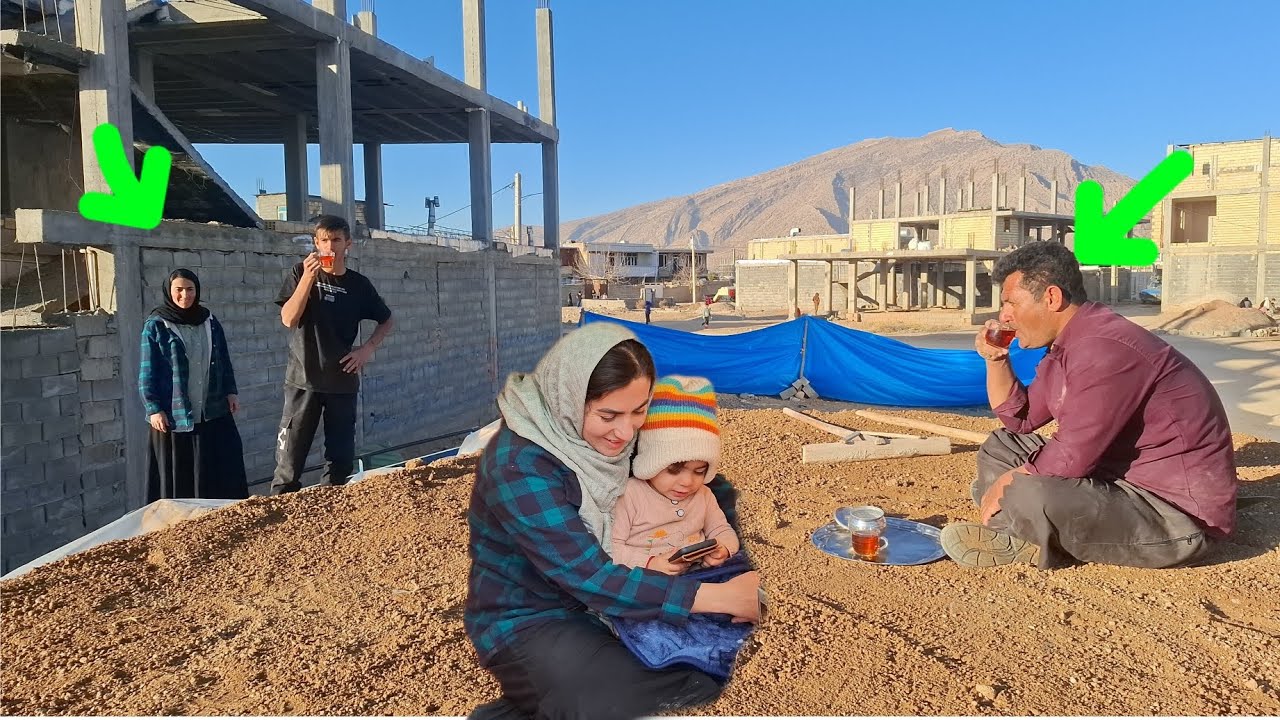 "The operator and neighbors cooperate to cement the roof of a beautiful house"