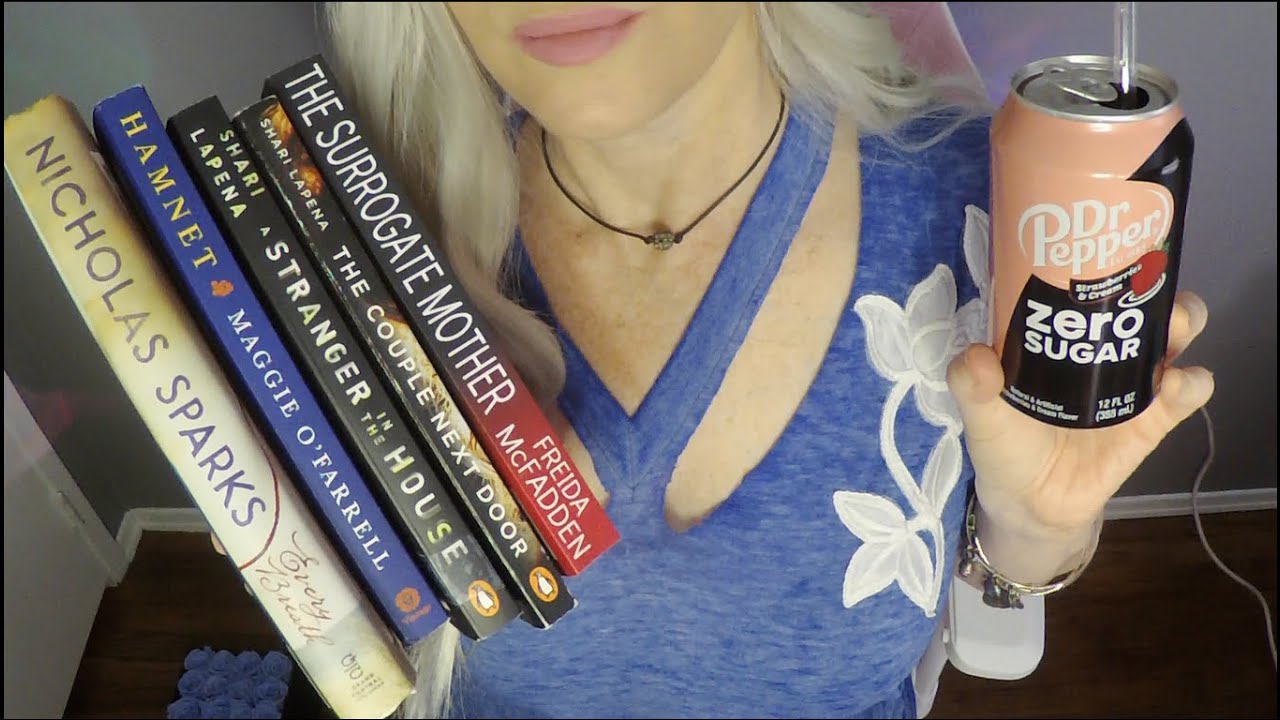 ASMR Gum Chewing Book Haul & Review with Dr. Pepper Soda Drinking | Whispered Ramble