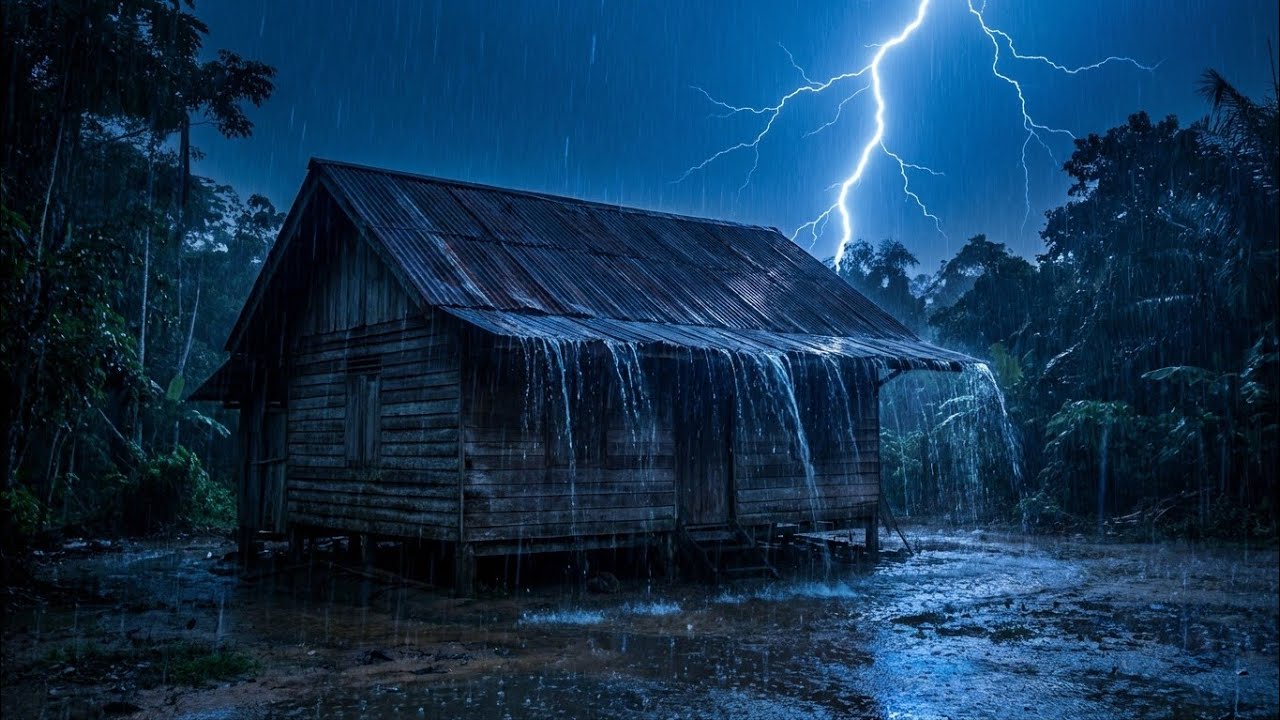 Goodbye Stress with Heavy Rain & Thunder on a Tin Roof at Night — Deep Sleep & Relaxing White Noise 