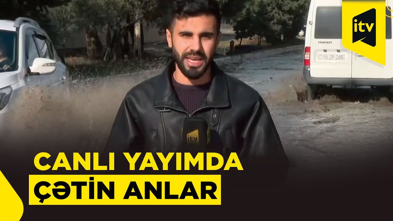 İTV Xəbərin əməkdaşı canlı yayımda olarkən avtomobil onu suya basdı