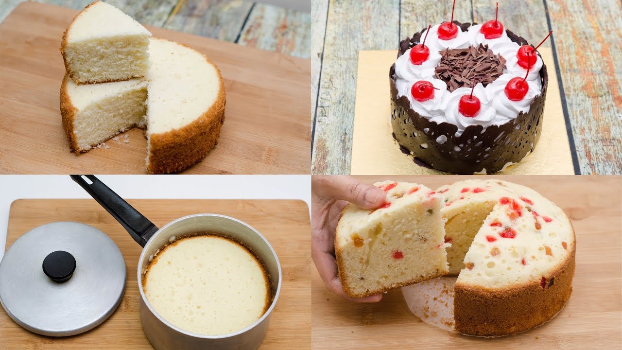 3 EASY EGGLESS CAKE RECIPE l VANILLA SPONGE CAKE l BLACKFOREST CAKE l TUTTI FRUTTI CAKE