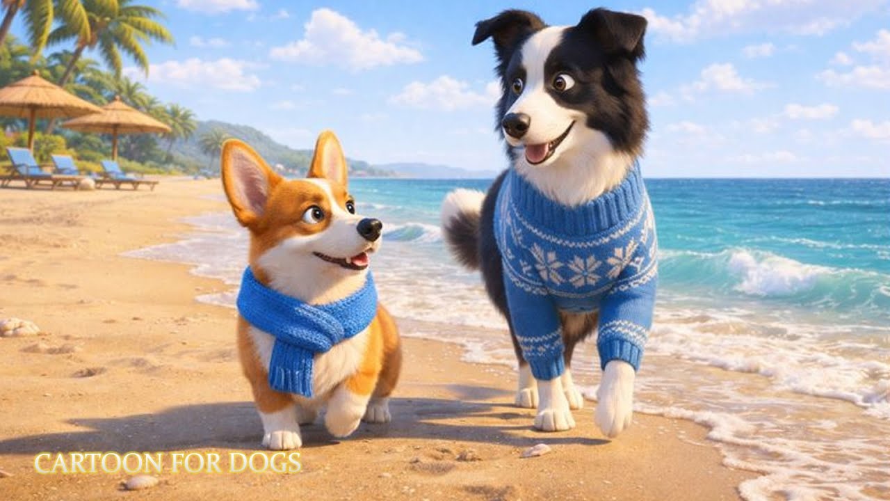 Мультфильм для собак: спокойная прогулка по тихому пляжу 🐕🐾 Успокаивающая музыка для собак