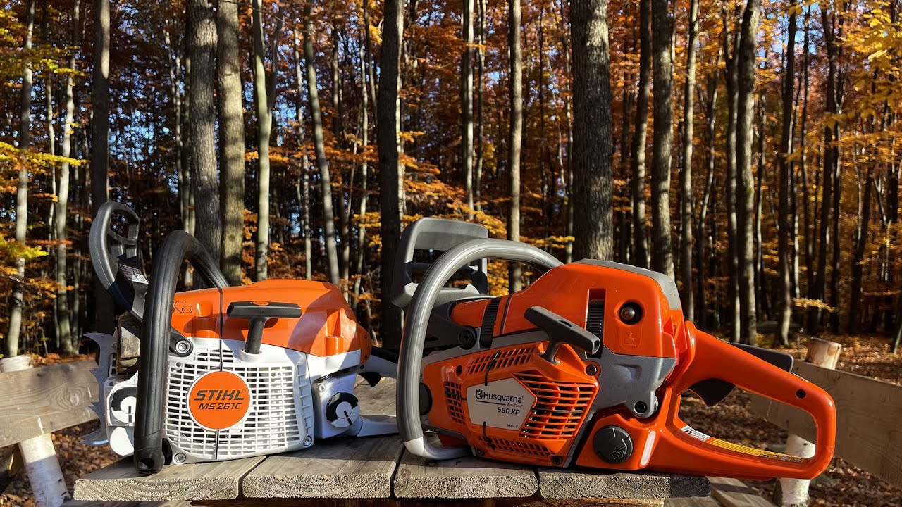 Husqvarna 550xp Mark II (50.1cc/4HP) versus Stihl MS 261C (50.2cc, 4.1HP) - same bar and chain
