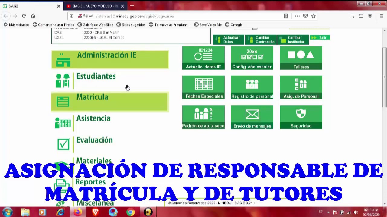 SIAGIE   ASIGNACIÓN DE RESPONSABLE DE MATRÍCULA Y TUTORES
