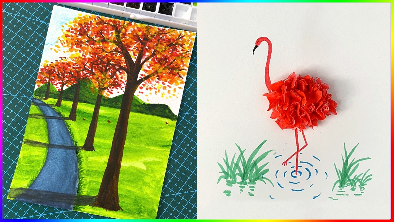 Lets make swan from tissue & clay / Landscape painting / Cool art ideas.