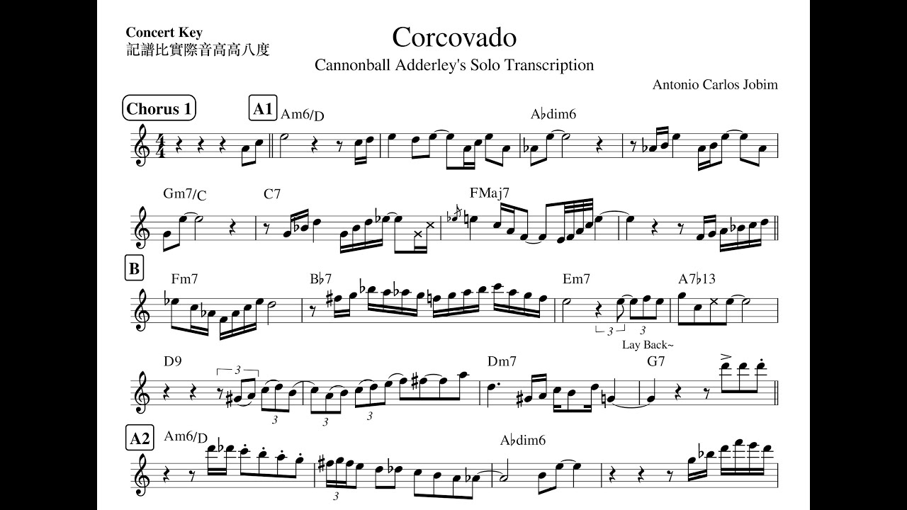 Cannonball Adderley - "Corcovado" Solo Transcription (Concert Pitch)
