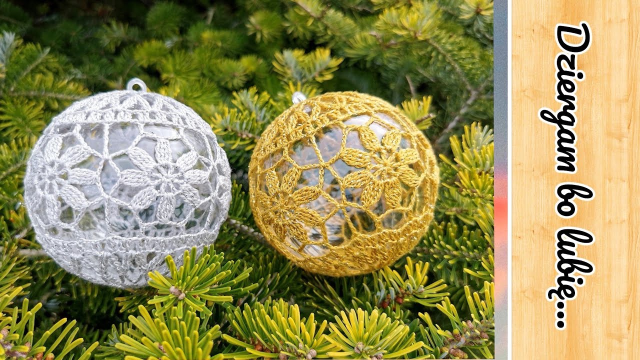 Szydełkowa Bombka na akrylowej kuli, kwiatek 10 cm - wzór nr 16 Crochet Christmas Ornament, Flower .