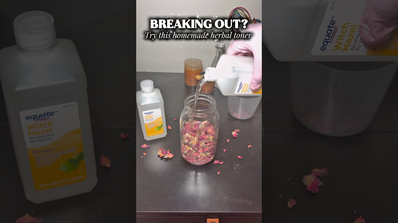 First time making this rose petal-infused witch hazel toner 🌹✨ 