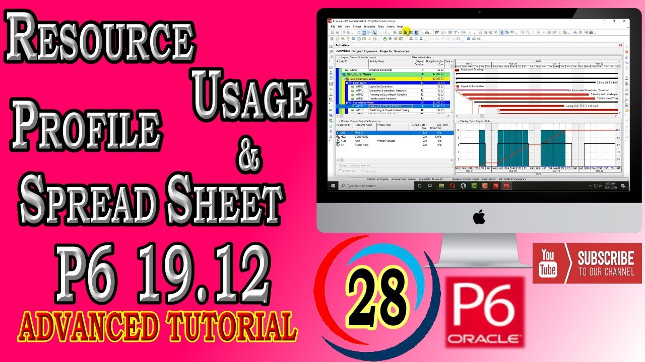 How to track Resource Usage Profile and Spreadsheet | Primavera P6 |19.12 |  Advanced Tutorial