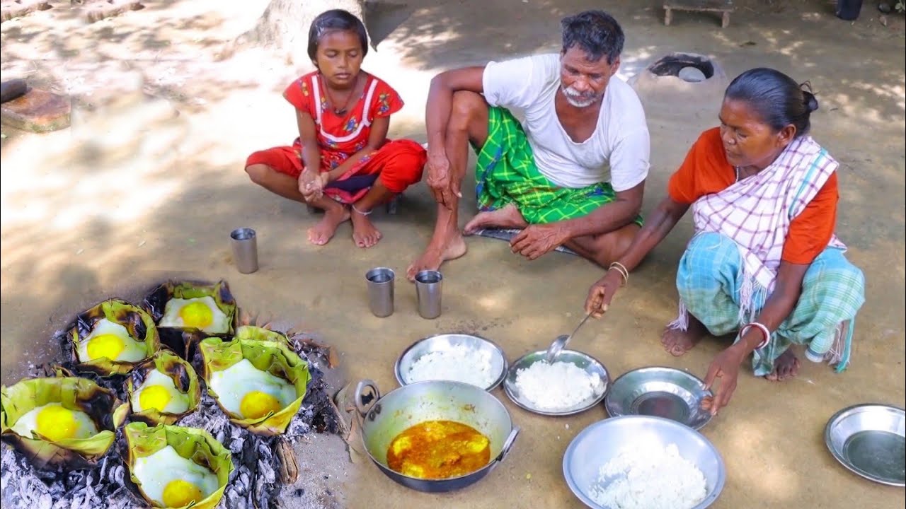 unique style Egg Poch curry cooking&eating by santali tribe family || Egg curry recipe