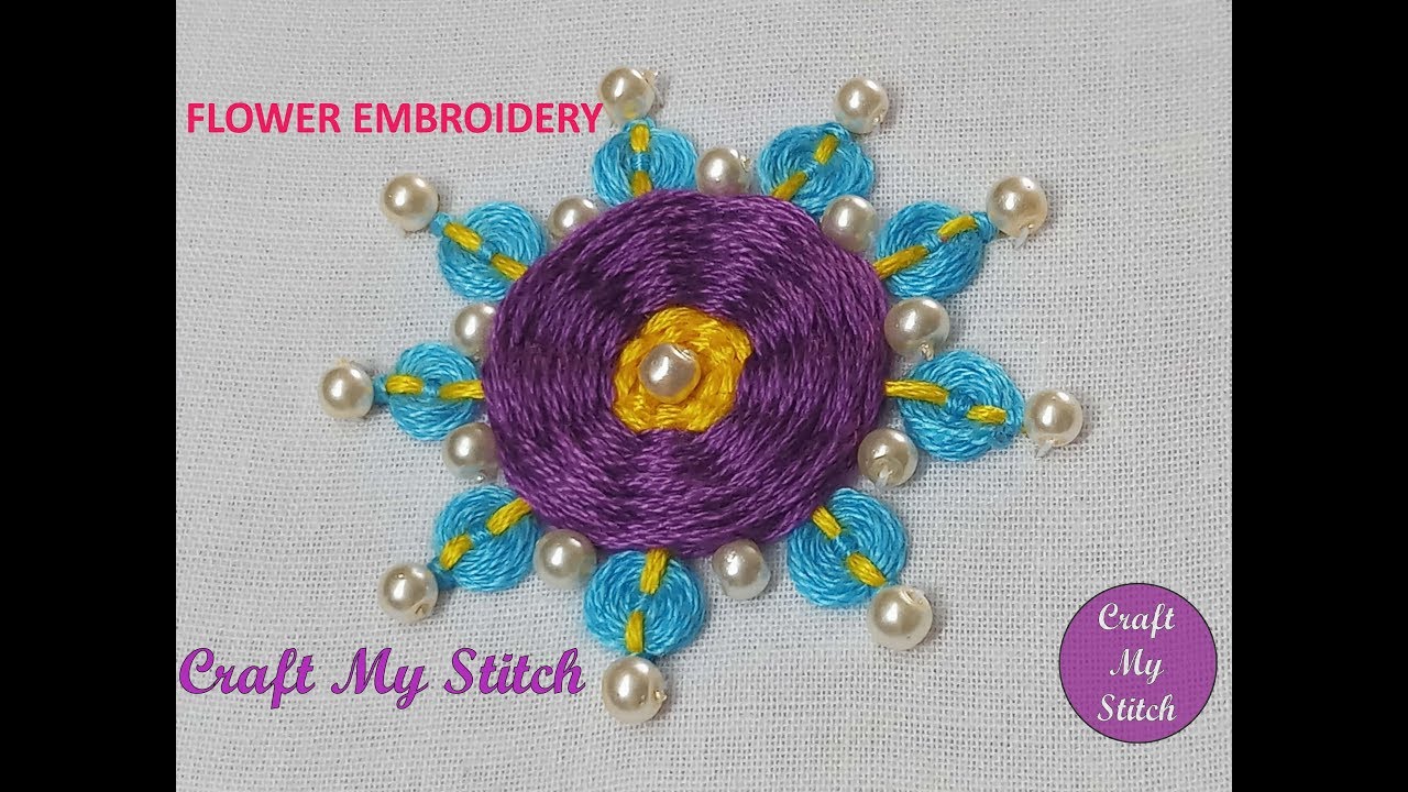 Woven wheel stitch and Kashmiri ball stitch flower - Hand embroidery | Flower embroidery