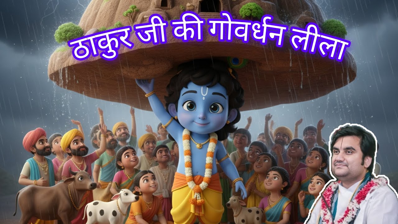 ठाकुर जी की गोवर्धन लीला 🙏☺❣️@BhaktiPath #indreshji #animation #thakurjileela 
