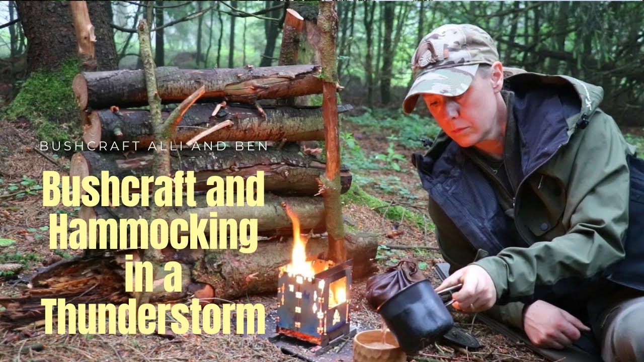 Bushcraft Trip, Reflective Wall, Thunderstorm, Heavy Rain, Dog, Hammocking with Tarp, Coffee, Nature