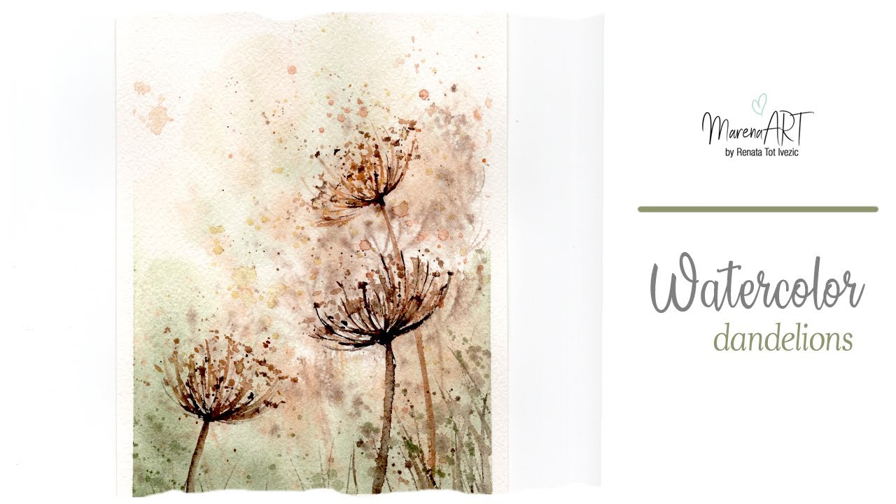 Watercolor floral landscape - loose and soft dandelion painting