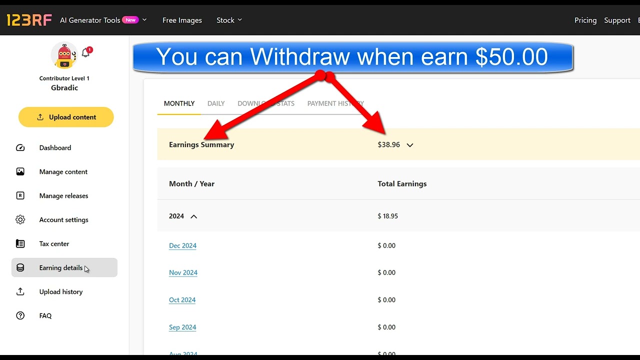 123rf My Earnings - 1,092.71 USD