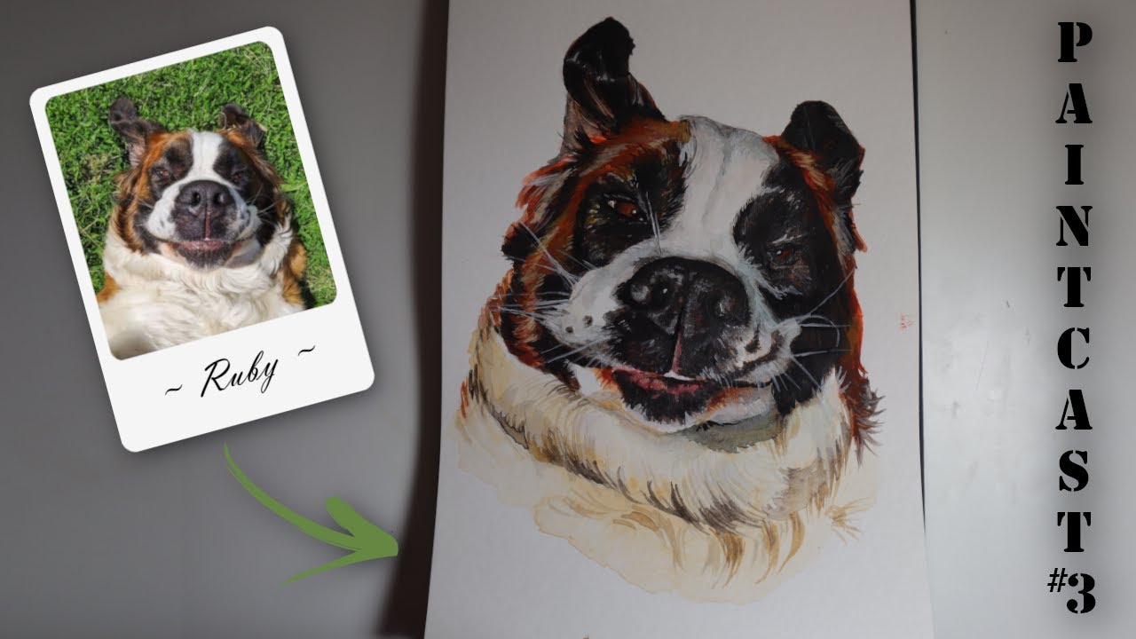 painting a ST.  BERNARD with GOUACHE // Liv's PAINTCAST #3