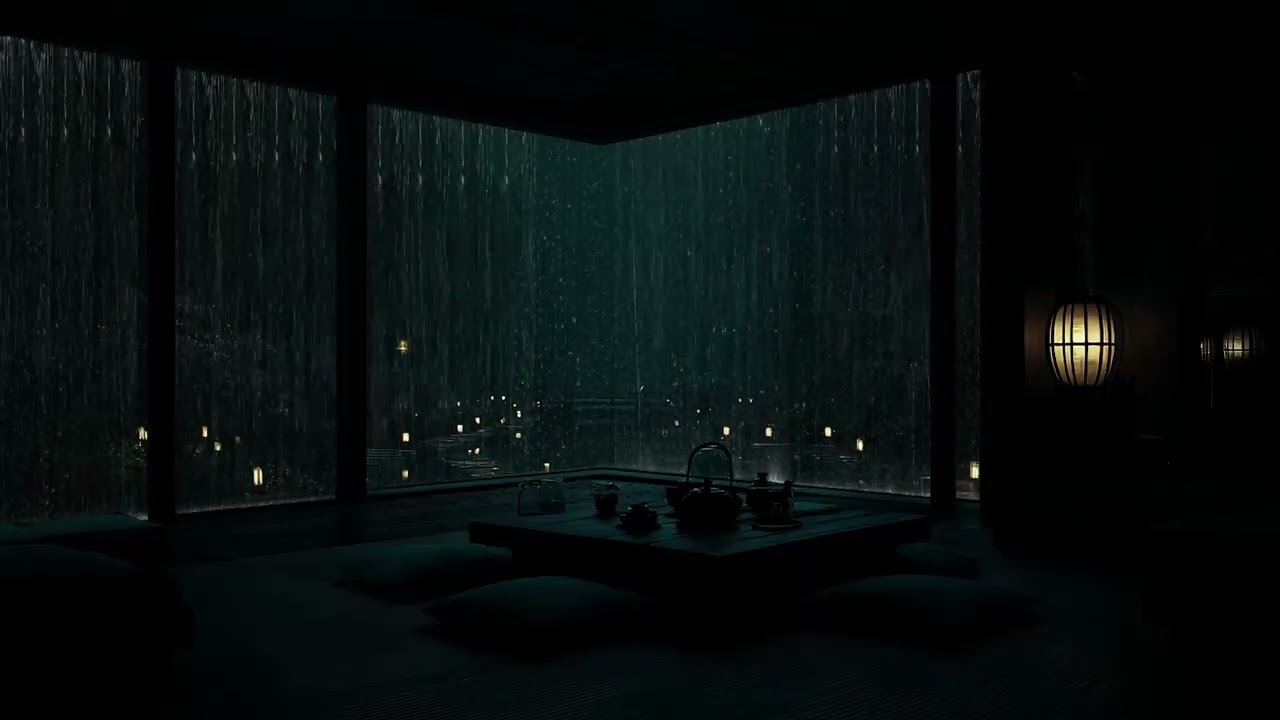 Rain Sounds in a Cozy Riverside Cabin 🌧 | Dark Room Ambience for Deep Sleep & Relaxation