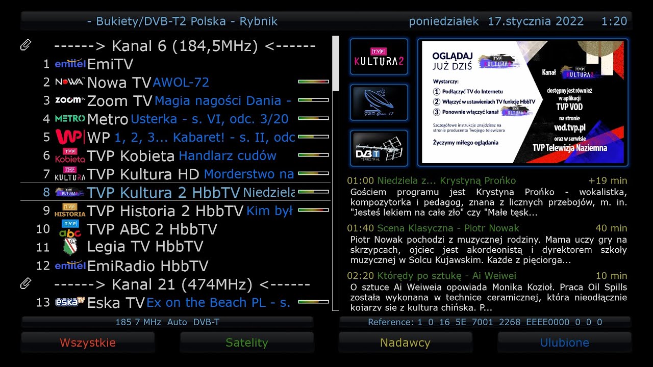 Zapping kanałów DVB-T/T2 Polska (Rybnik) Kanał 6, 21, 24, 27, 40, 41, 42, 47 (17.01.2022)