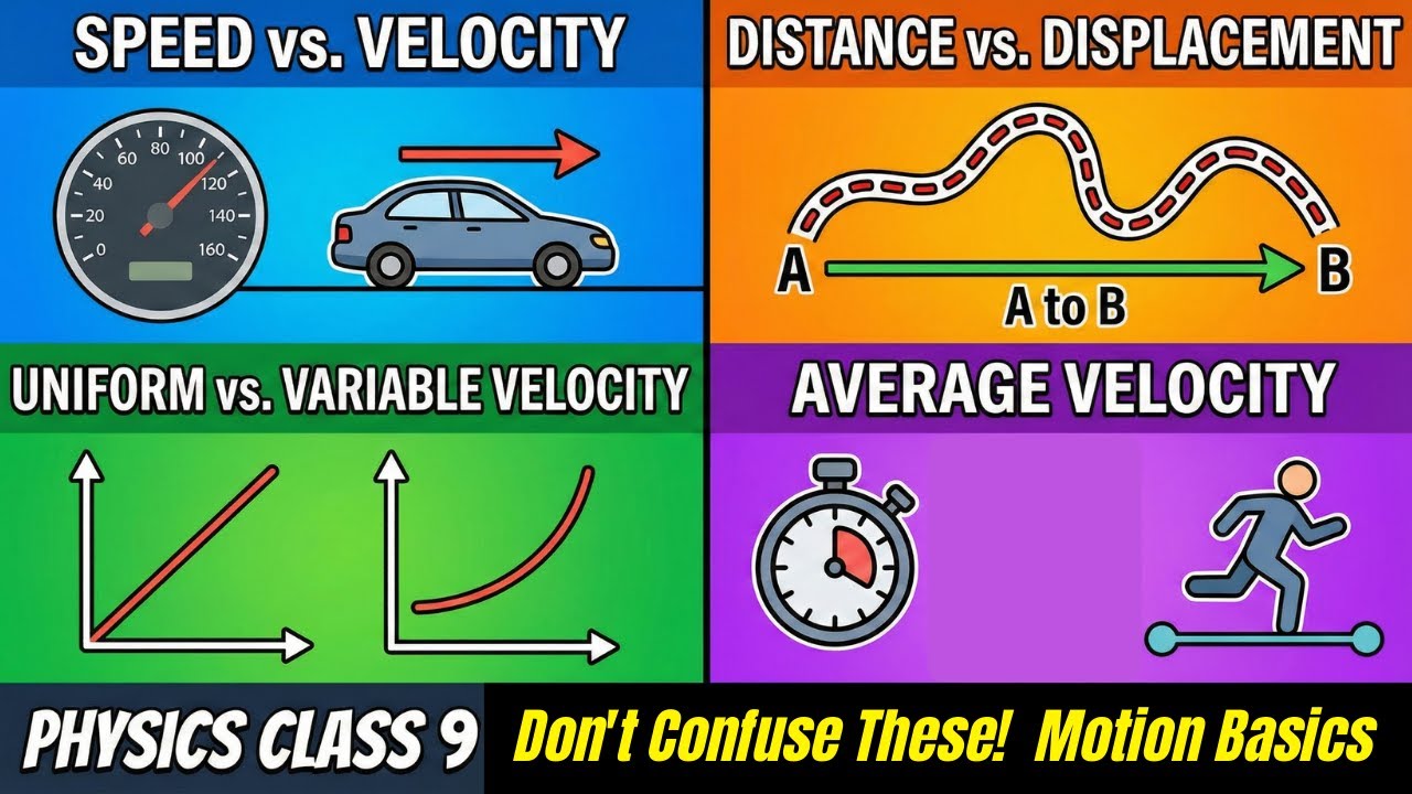 Speed & Velocity | Distance & Displacement | Uniform, Variable & Average Velocity | Grade 9 Motion