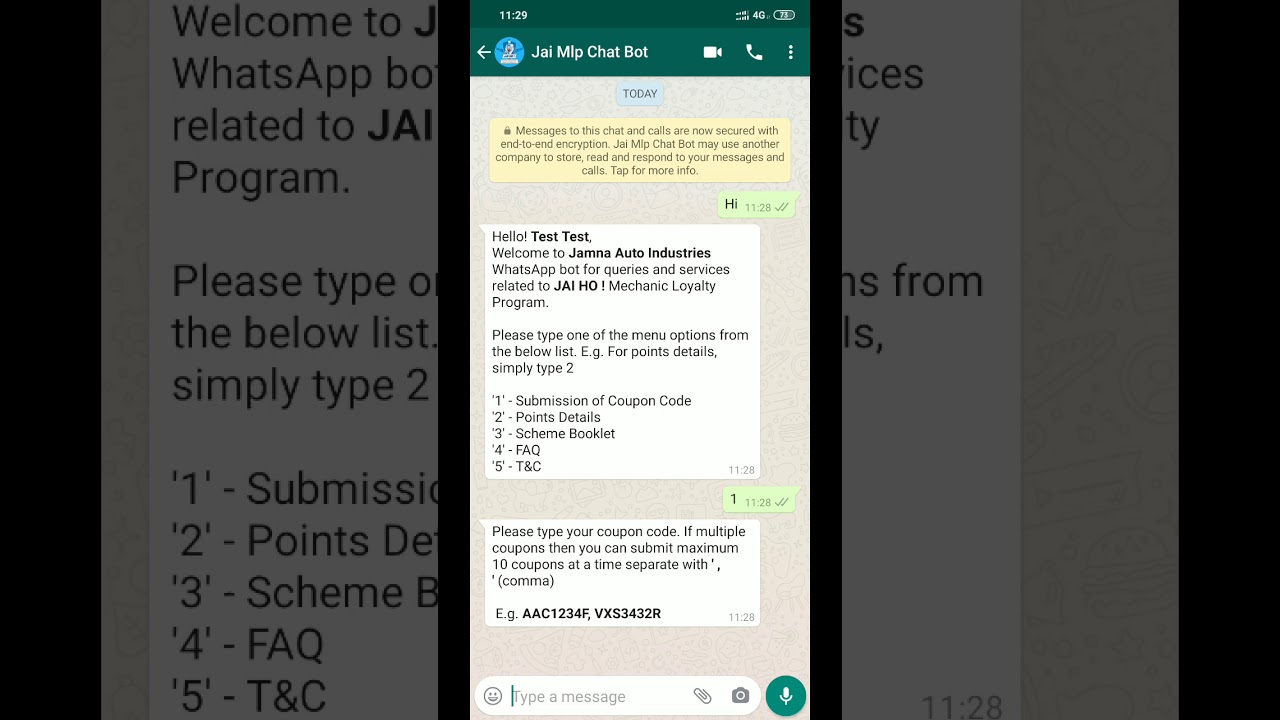 JAI Mechanic Loyalty Program Chat-bot Tutorial