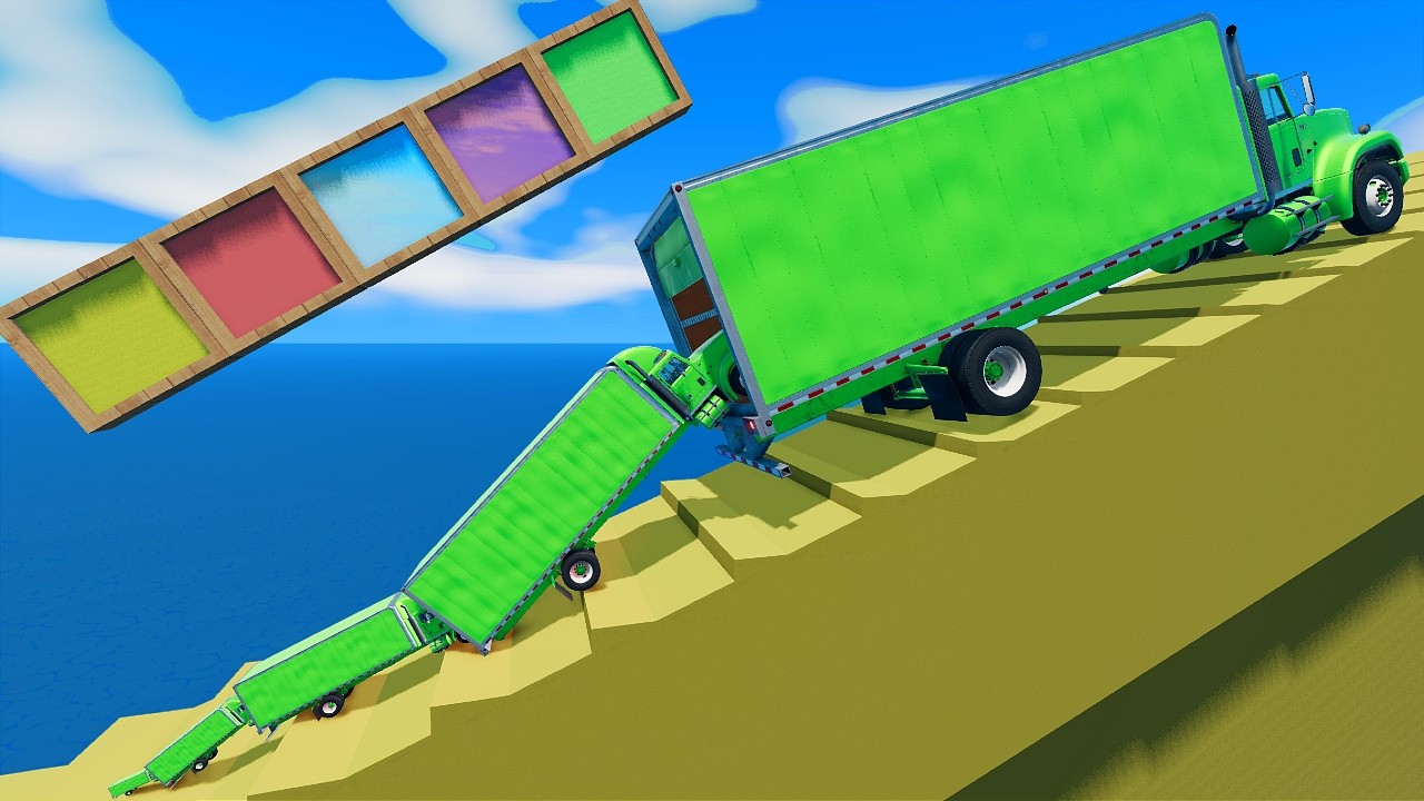 Small Truck on Giant Truck vs Stairs vs Portal Trap - Transport Trucks vs Deep Water - BeamNG #110