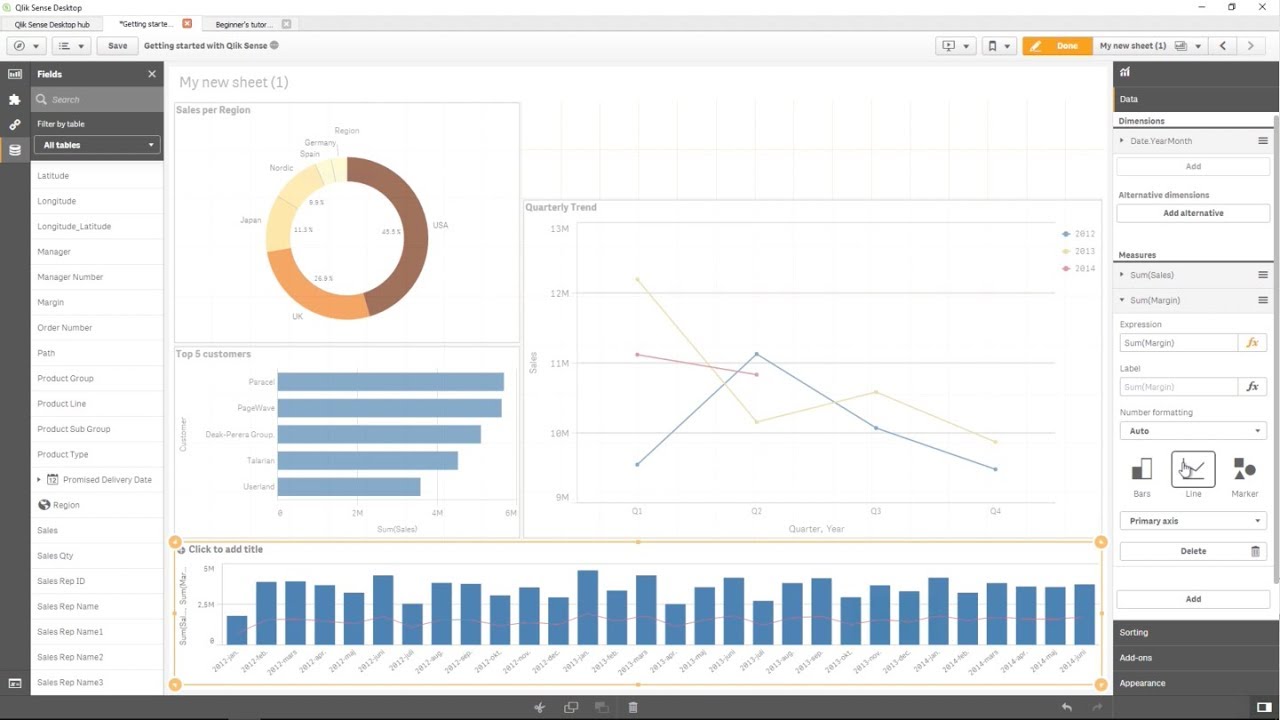 Создание вашей первой визуализации данных — Qlik Sense