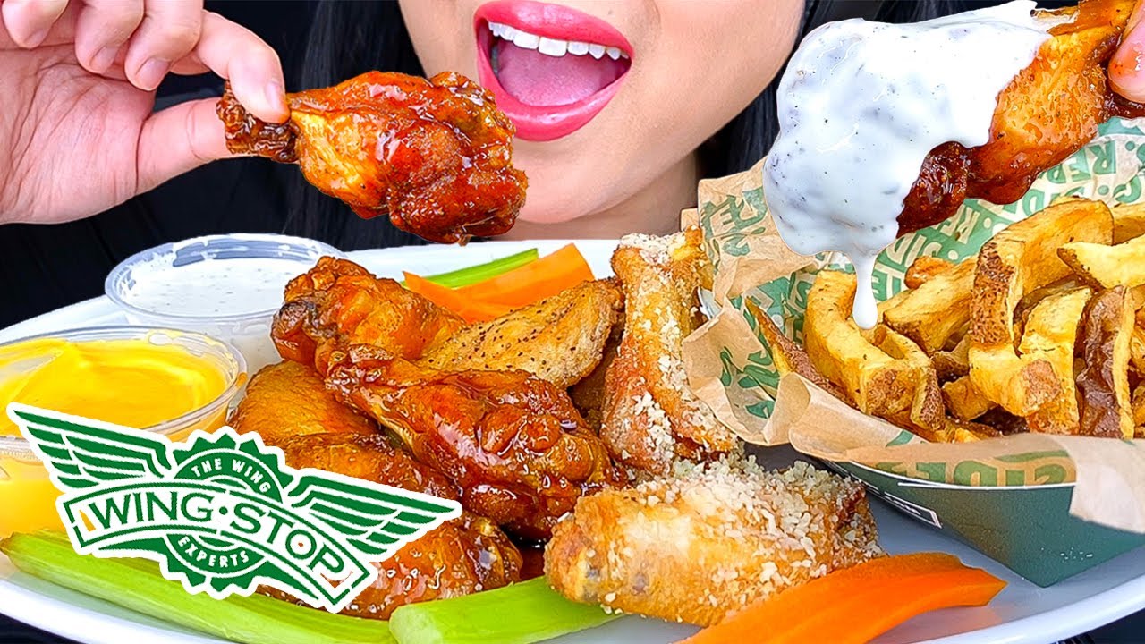 ASMR WINGSTOP 4 DIFFERENT FLAVORED CHICKEN WINGS MUKBANG (EATING SOUNDS) ASMR Phan