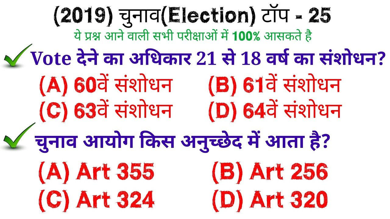 Election 2019 Top 25 Gk, Election commission Gk Questions and answers For all Exams