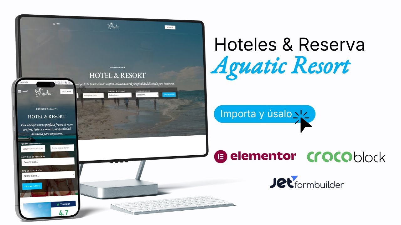 Sistema de Renta de Habitaciones para Hoteles con WordPress, Elementor y Crocoblock | Aguatic Resort