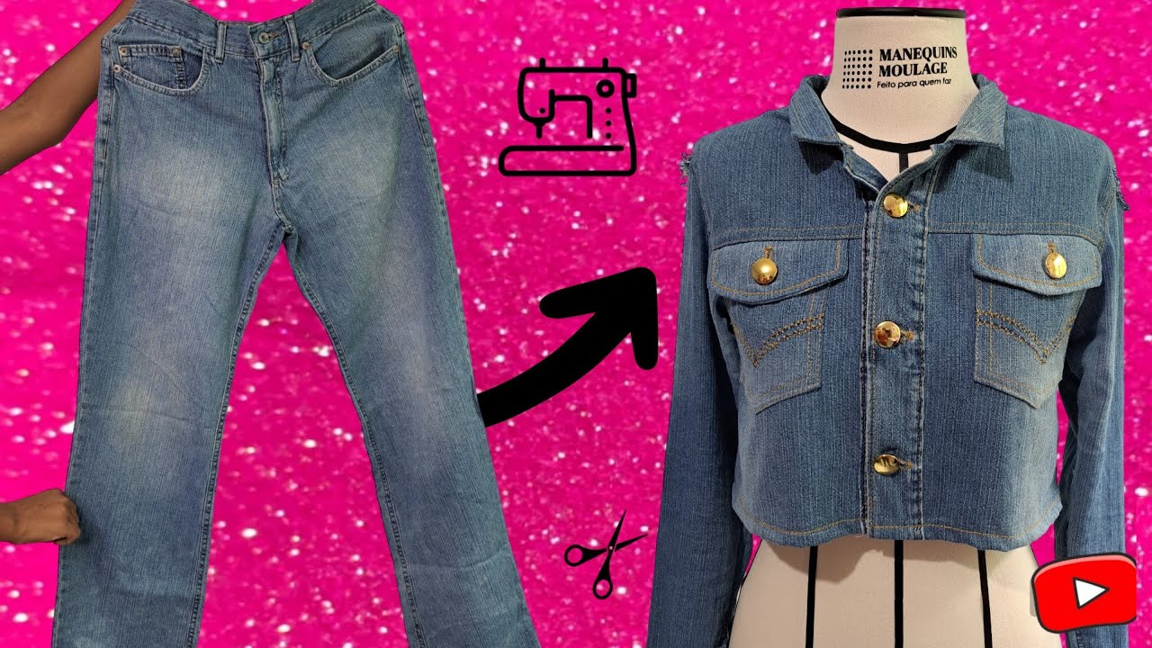 COMO FAZER JAQUETA JEANS  DE CALÇA #tatianesantos #jaquetajeans #customização