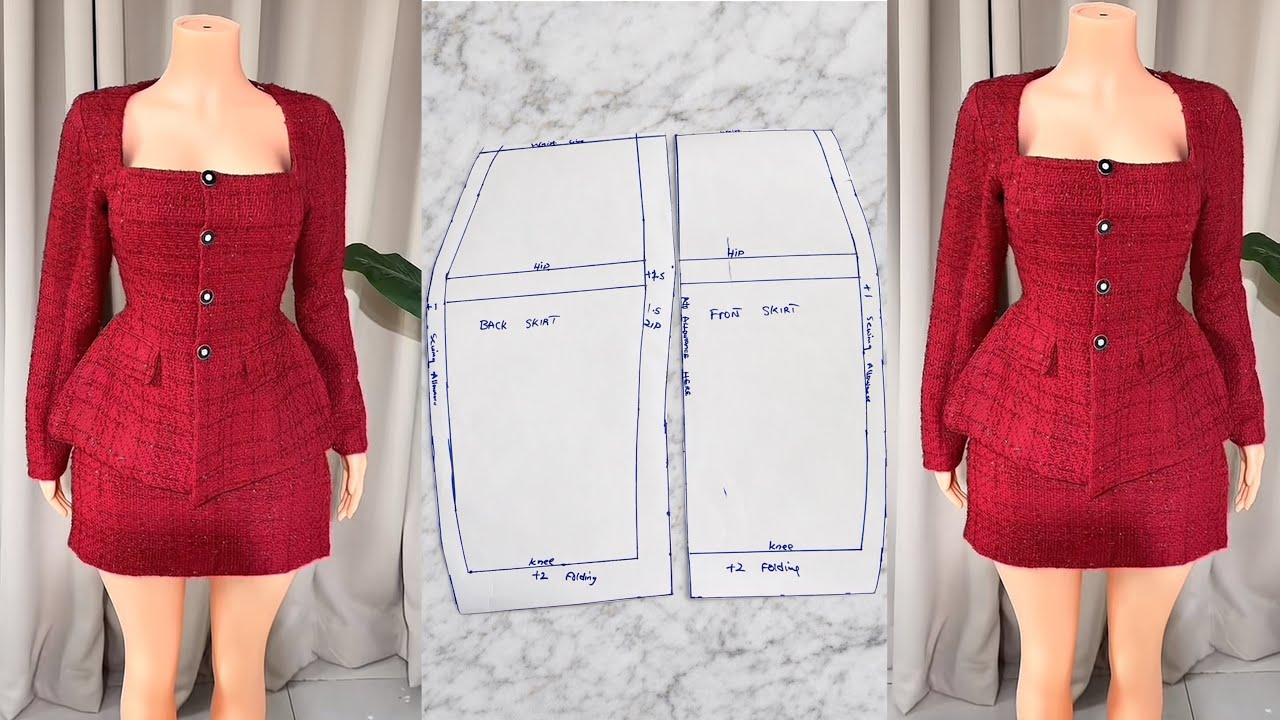 How to Draft a Basic Skirt with Knee Contour || Structured Tweed Jacket & Skirt Set Tutorial