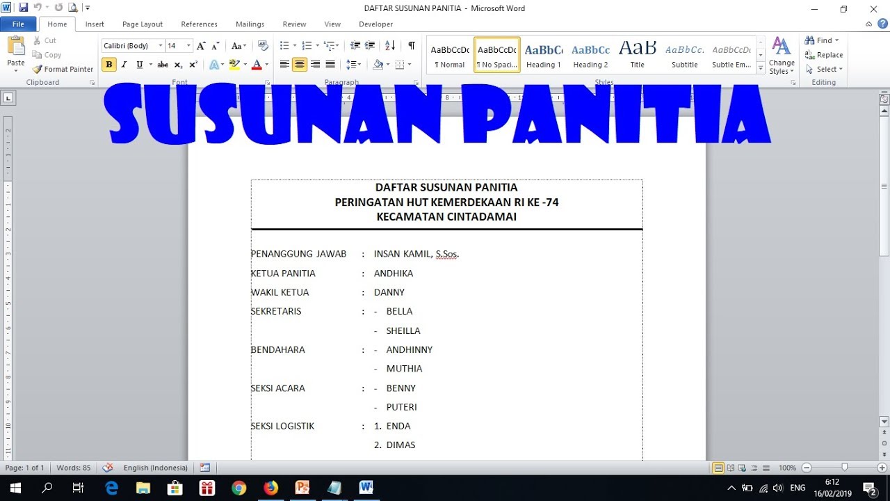 Cara Membuat Daftar Susunan Panitia