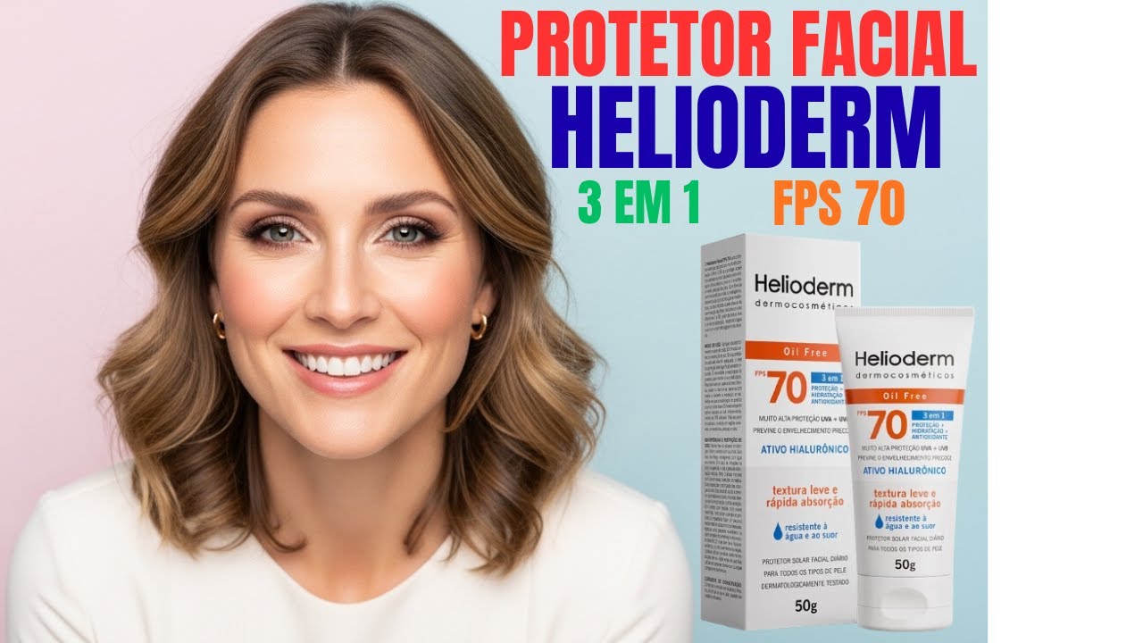 Protetor Solar Facial Helioderm 3 em 1 FPS 70, ácido hialurônico e toque seco