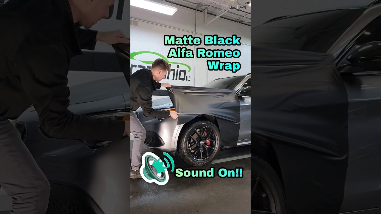 Wrapping this Alfa Romeo in matte black! 🖤 #asmr #asmrsounds #wrap #wrapasmr