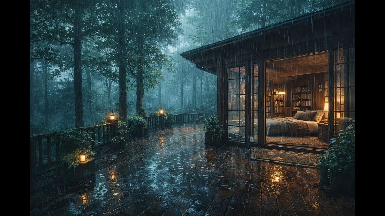 Pouring Rain In A Forest Cabin | Serene soothing ambience for sleep