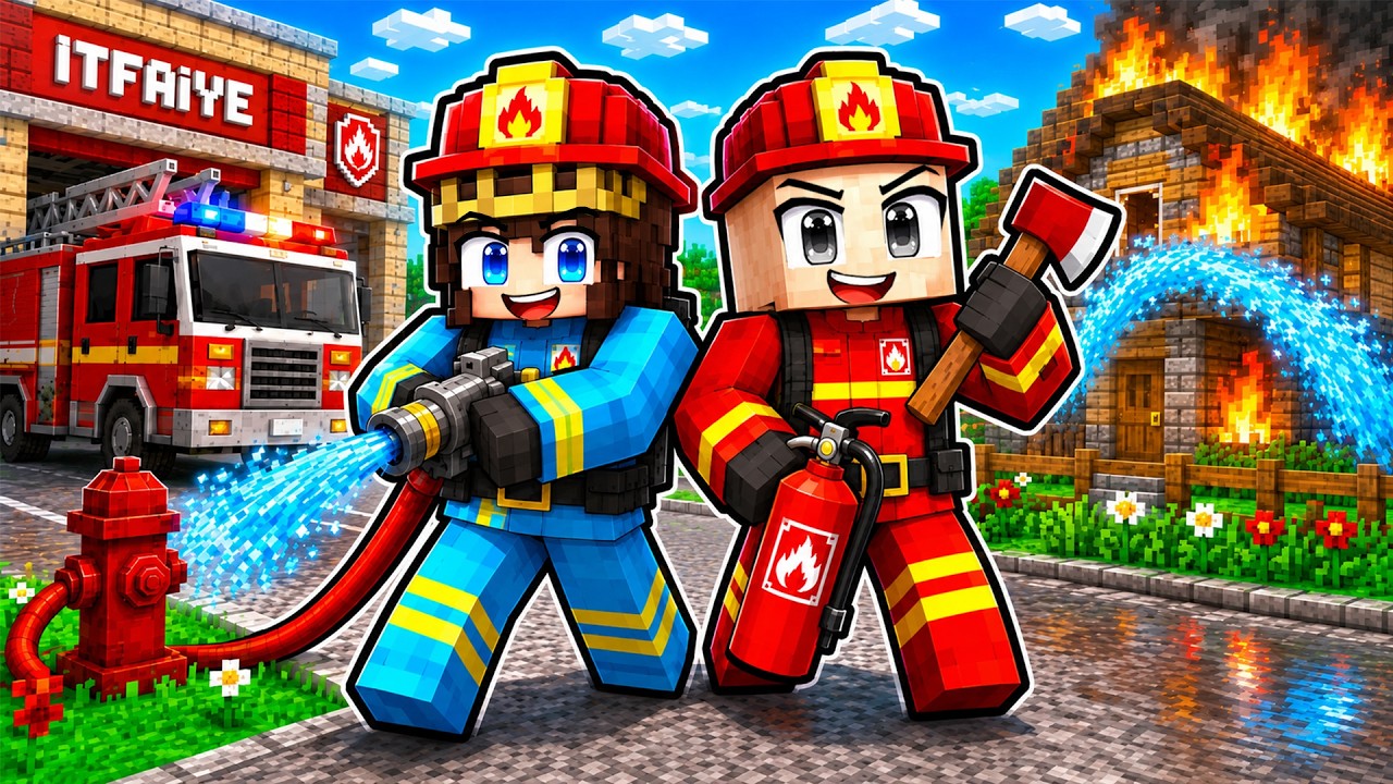 MİNECRAFT&rsquo;TA İTFAİYECİ OLDUK! (YANAN EVİ KURTARDIK) 🚒🔥