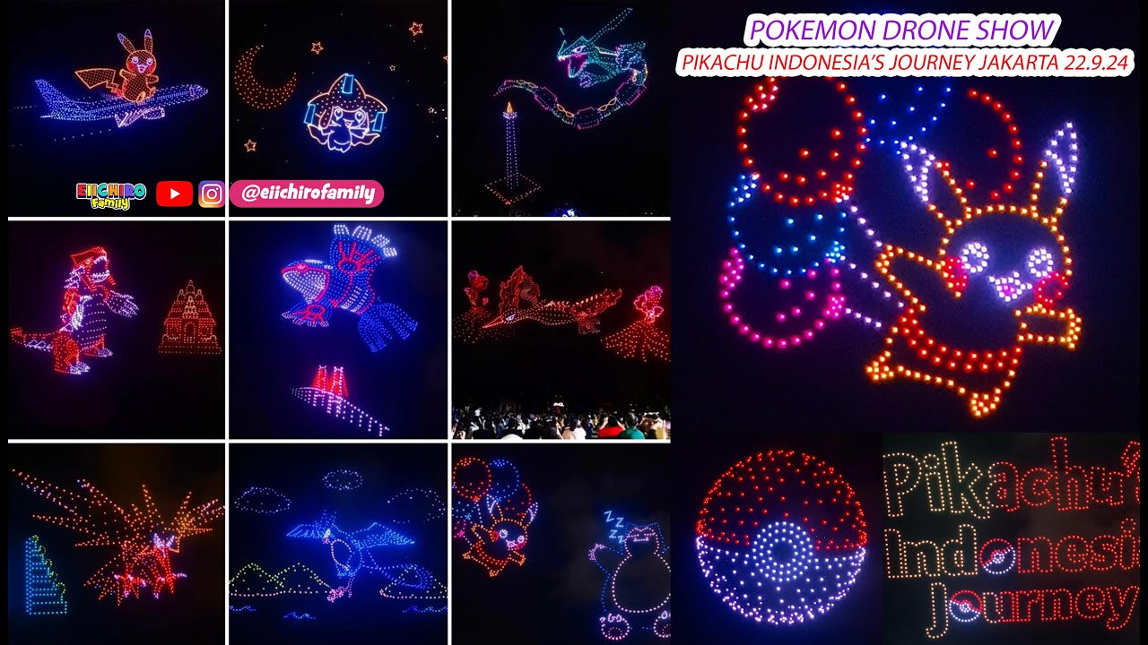 POKEMON DRONE SHOW PIKACHU'S INDONESIA JOURNEY JAKARTA 22 SEPTEMBER 2024 PIKACHU RAYQUAZA MOLTRES