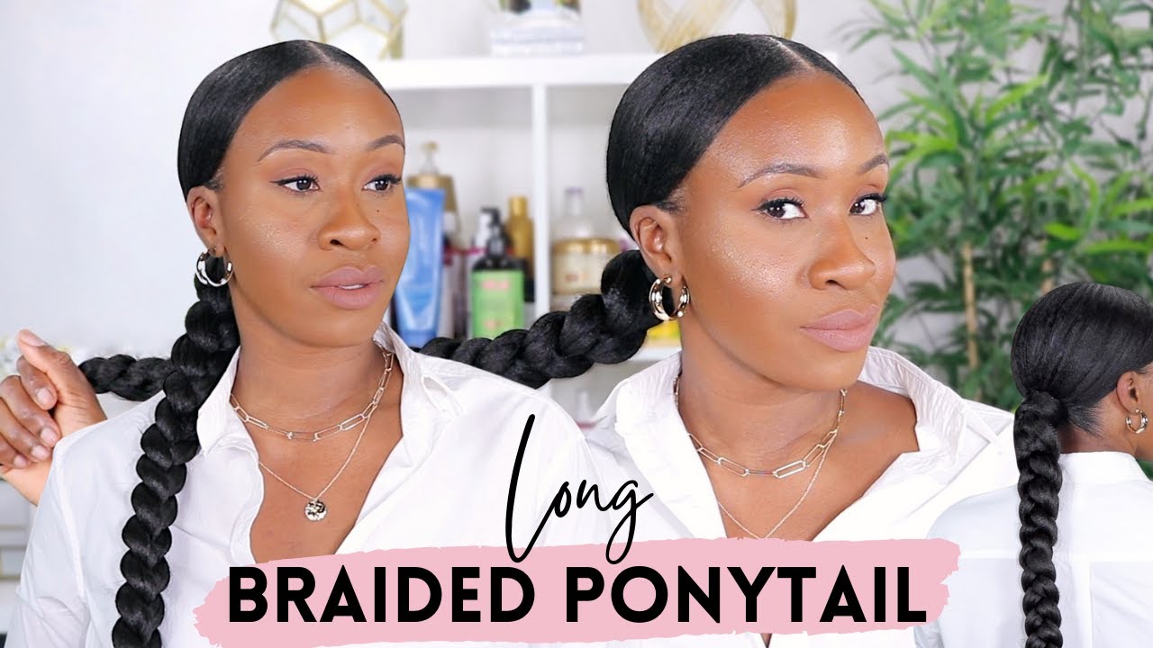 Sleek LONG BRAIDED PONYTAIL Protective Style | NO FEED IN Method - Super EASY | Relaxed Hair