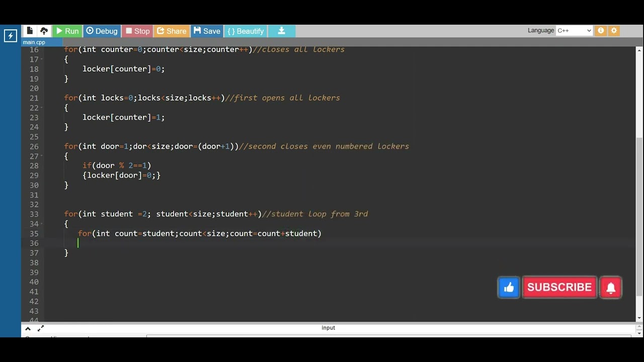 1000 students and 1000 Lockers problem question. C++ loops