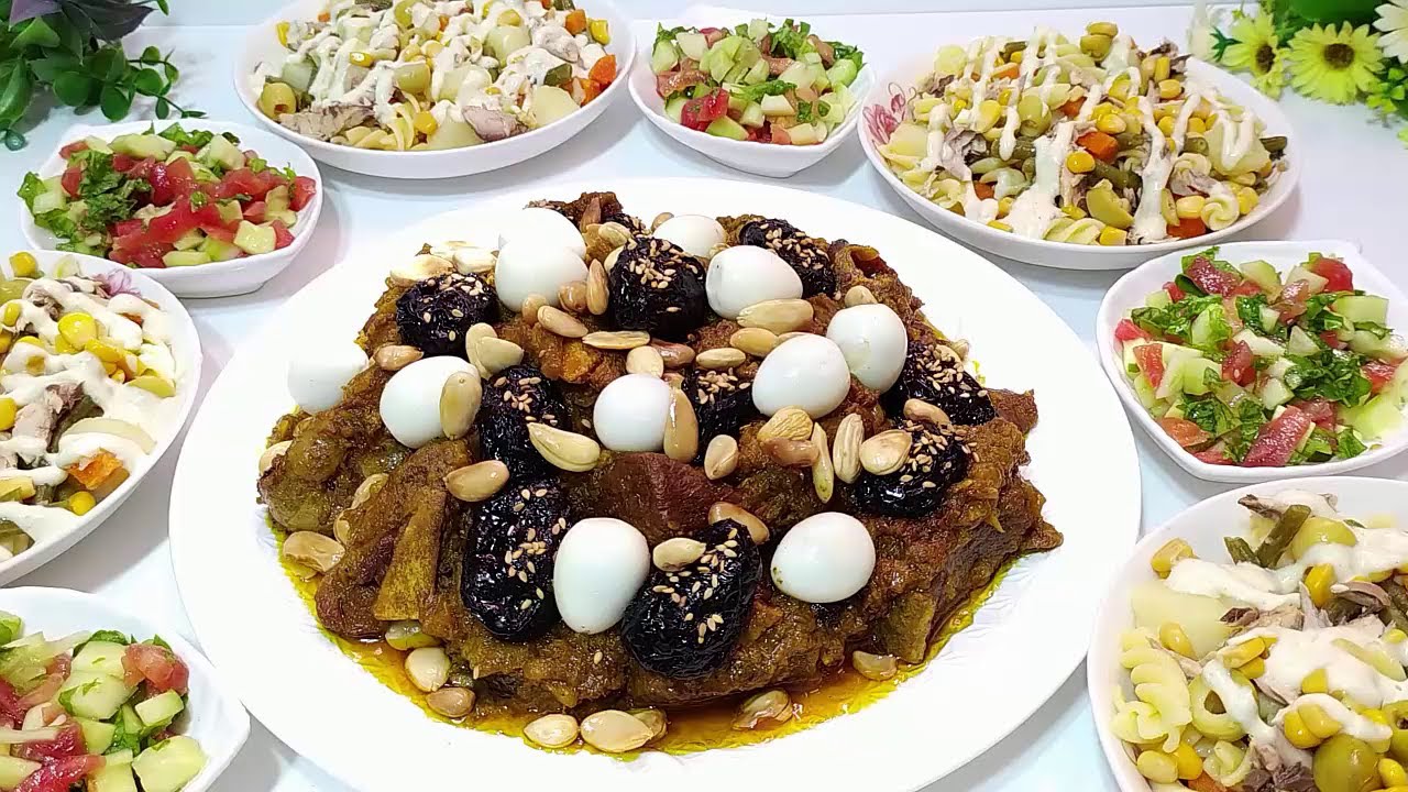 اللحم بالبرقوق مدغمر و معلك بطريقة سهلة🤗 مع سلطات مرافقة لأطباق اللحم لذيذة و مغدية