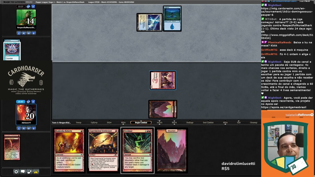 Gameplay [MTGO] - Tropical Pauper - Burn Kuldotha [v3] vs UW Control