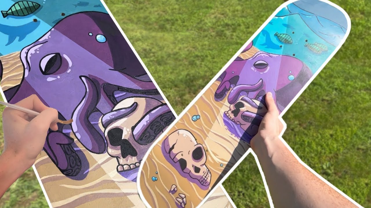 Painting a Custom Skateboard! DIY How to Paint a Skateboard Deck