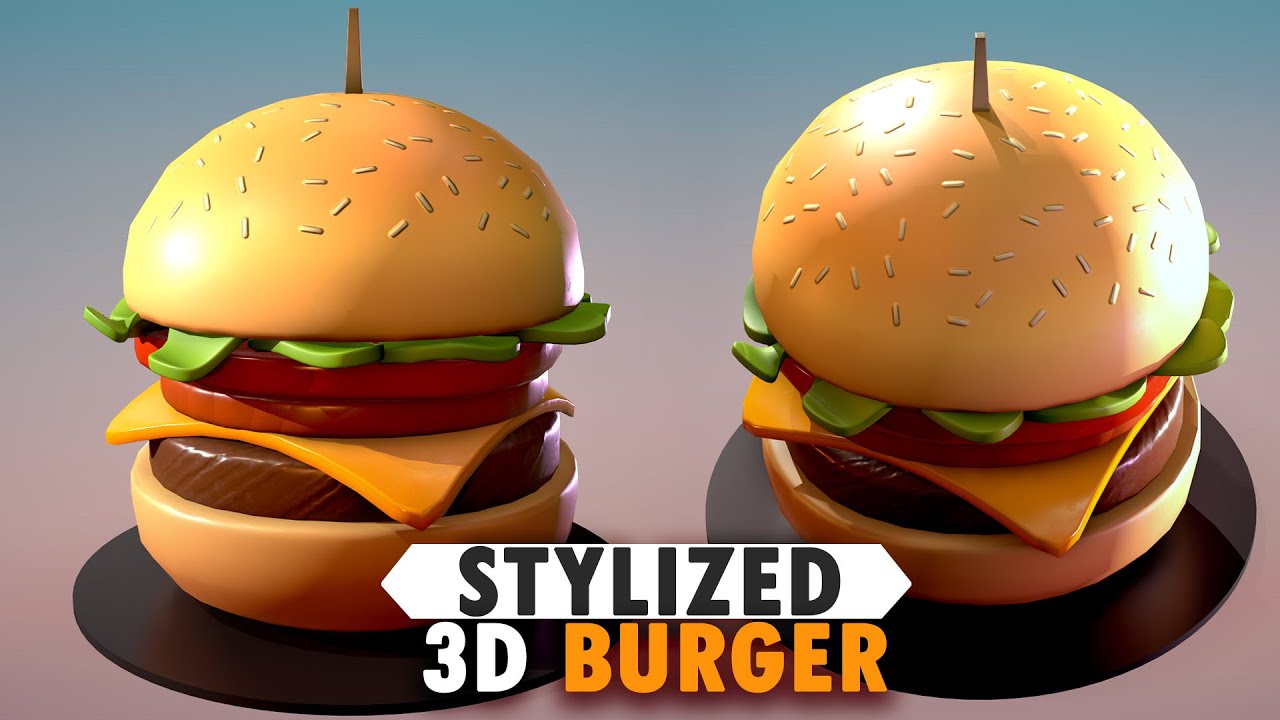 The process to make a stylized burger 3D model with Maya and Substance Painter