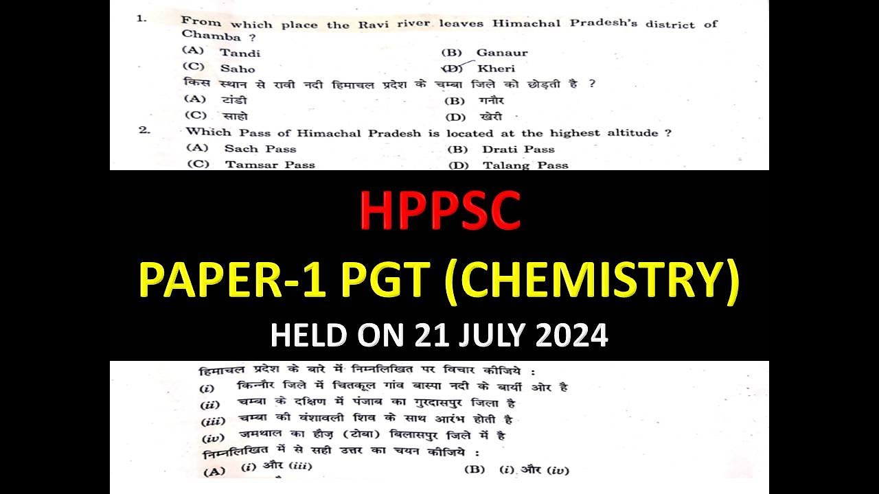 HPPSC PGT CHEMISTRY SOLVED PAPER HELD ON 21 JULY 2024