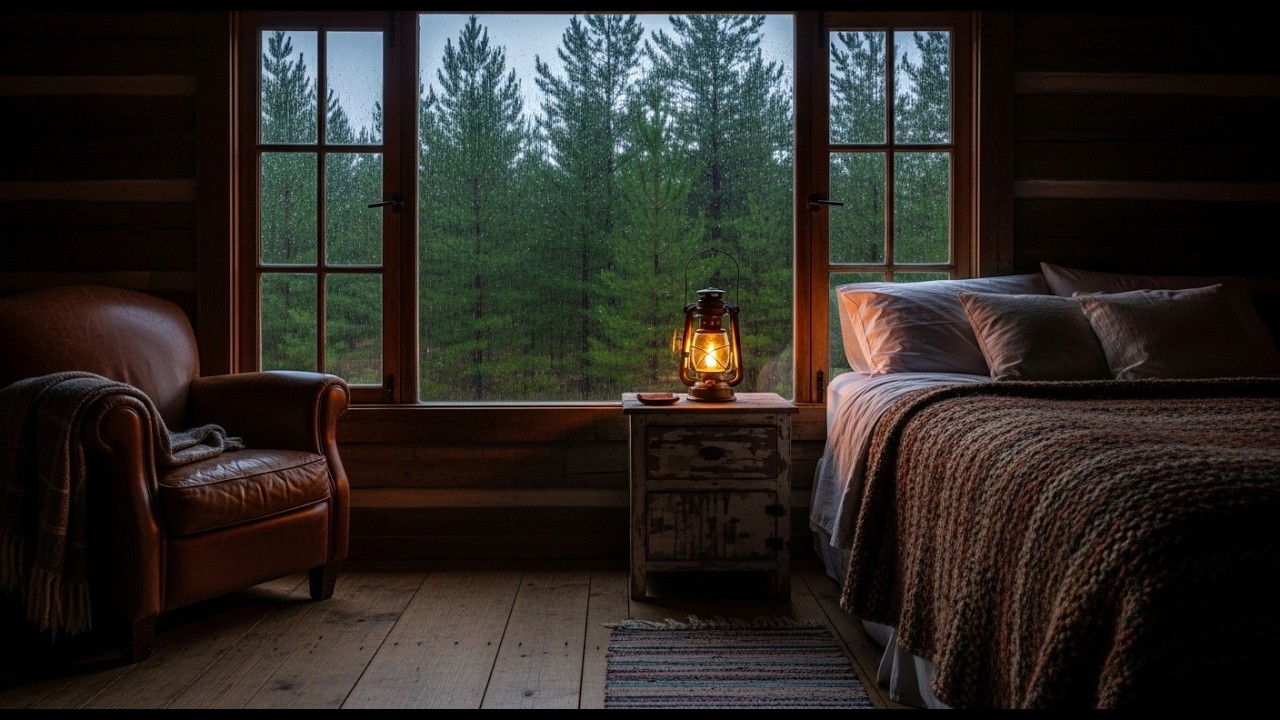 Deep Sleep Rain in a Warm Forest Cabin | Heavy Rain on Window (No Music, No Thunder)