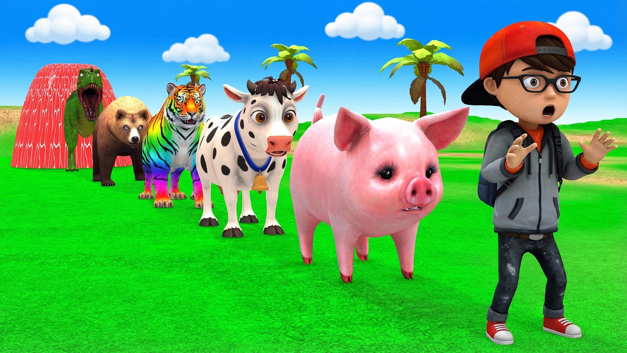 Long Slide Game With Cow Elephant Gorilla Hippopotamus Tiger 3d Animal Game Funny 3d Animals