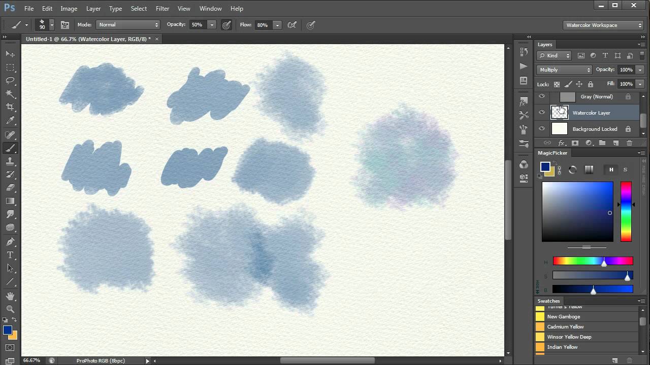 3. Watercolor Painting In Photoshop - Brushes and how to use them. Video 3