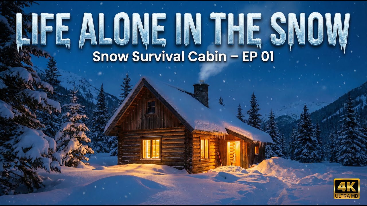 Snow Survival Cabin | EP 01 – Life Alone in a Snowy Mountain ❄️ | 4K Ultra HD