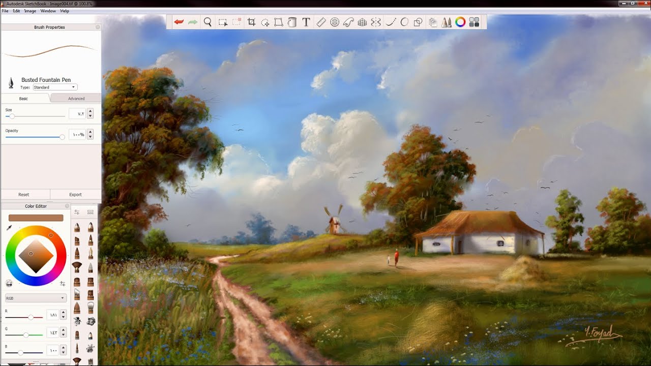 Digital Art Landscape Painting Step By Step Using  Sketchbook With XP Pen 24 PRO By Yasser Fayad